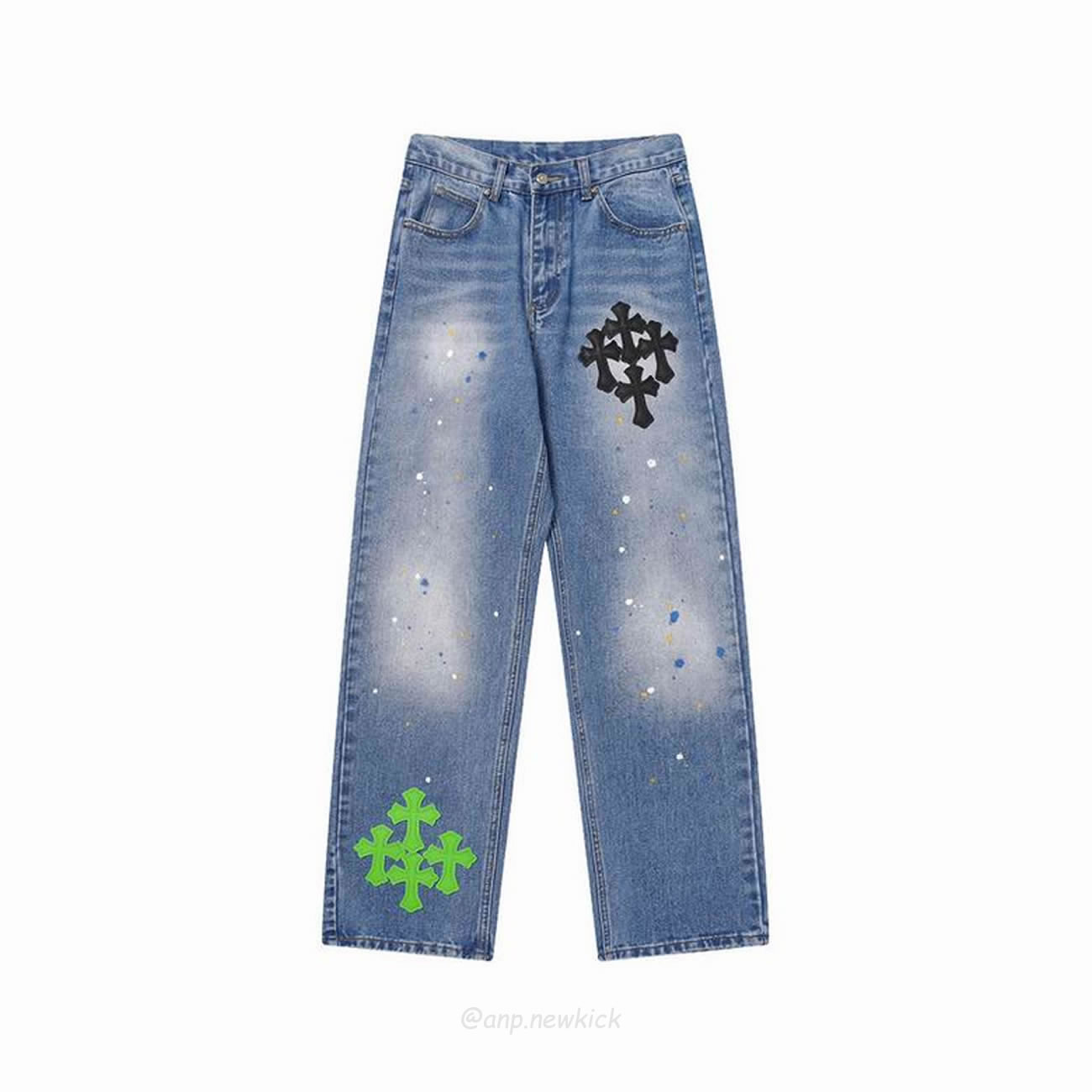 Chrome Hearts Blue Speckle Jeans Cross (2) - newkick.org